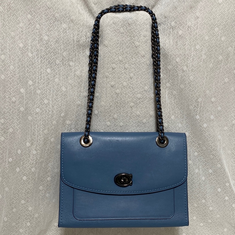 *SOLD*Coach Parker Slate Blue Leather Shoulder Bag - Picture 1 of 17